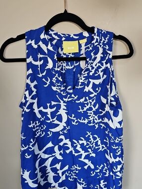 Maeve Royal Blue Sleeveless Top with White Bird Print Runs Large